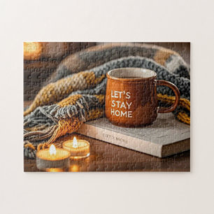 Gezellige warme kaars verlicht avond legpuzzel