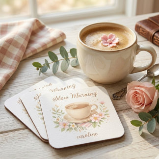 Gezellige waterverf koffie & bloemillustratie vierkante kartonnen onderzetter