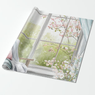 Gezellige waterverf leeshoek raam lente tuin cadeaupapier