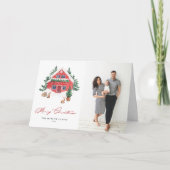 Gezellige Waterverf Rode Cottage Kerstfoto Feestdagen Kaart (Voorkant)
