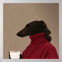 Gezellige Whippet die Koffie Drinkt - Minimalistis