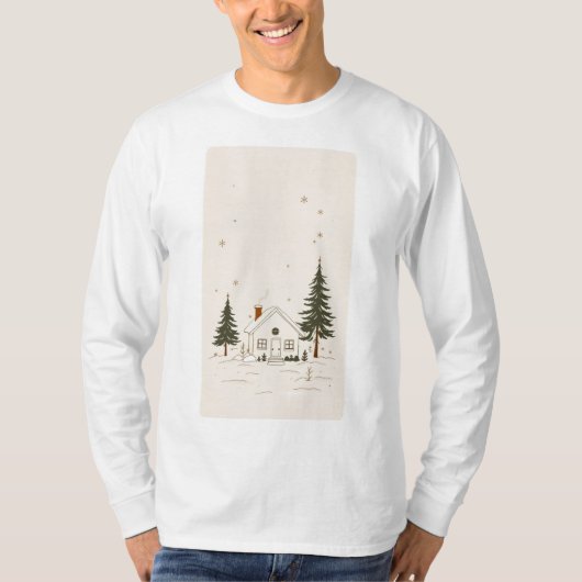 Gezellige Winter Cabin Lange Mouw T-Shirt (Voorkant)