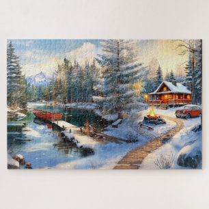 Gezellige Winter Cabin Scene Legpuzzel