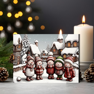 Gezellige Winter Cheer met Sneeuwmannen Vrienden Feestdagen Kaart