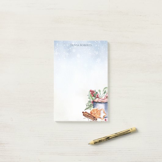 Gezellige winter Hot Cocoa Snowly gepersonaliseerd Post-it® Notes (Op bureau)