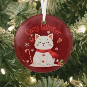 GEZELLIGE WINTER - KAT SNEEUWMAN - ROOD GLAS ORNAMENT