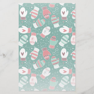 Gezellige Winter Kerst wanten Patroon in Groen Briefpapier