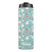 Gezellige Winter Kerst wanten Patroon in Mint Thermosbeker (Voorkant)