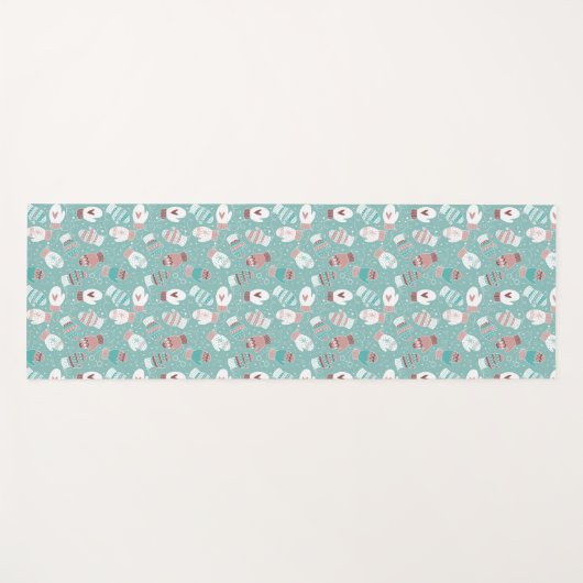 Gezellige Winter Kerst wanten Patroon in Mint Yogamat (Voorkant (horizontaal))