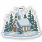 Gezellige Winter Kerstkerk | besneeuwd land Sticker (Voorkant)