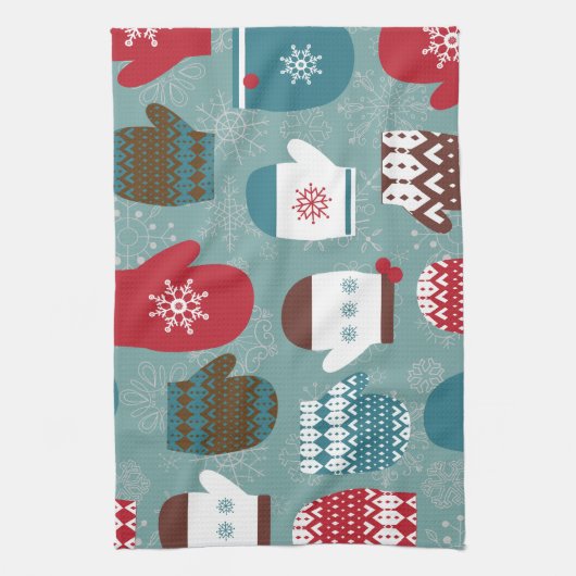 Gezellige winter Kerstmiswanten Blauw Theedoek (Verticaal)