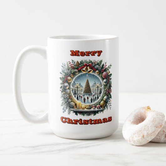 Gezellige Winter Kerstscène Koffiemok (Met donut)
