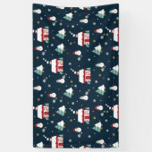 Gezellige Winter Night Village en Sneeuwmannen Spandoek (Verticaal)