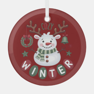 GEZELLIGE WINTER - RENDIER SNEEUWMAN - ROOD GLAS ORNAMENT