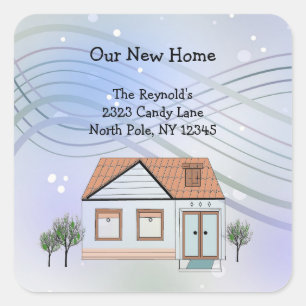 Gezellige Winter Scene Huis Nieuw Adres Vierkante Sticker