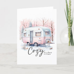 Gezellige Winter Sfeer, Vintage Camper Kerstkaart Feestdagen Kaart
