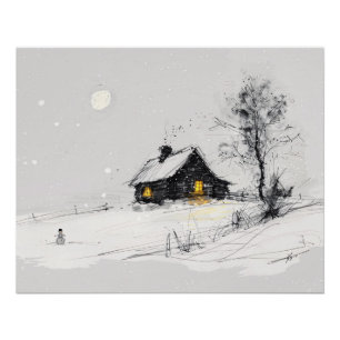 Gezellige winter vakantiesfeer met sneeuwman en hu perfect poster