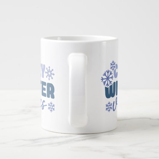 Gezellige Winter Vibes - Snowflake Typografie Extra Grote Beker (Achterkant)