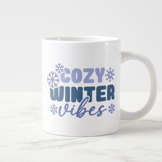 Gezellige Winter Vibes - Snowflake Typografie Extra Grote Beker (Rechts)