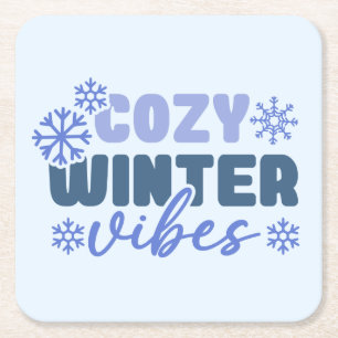 Gezellige Winter Vibes - Snowflake Typografie Vierkante Kartonnen Onderzetter