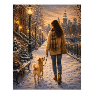 Gezellige winteravondwandeling met mijn beste vrie foto afdruk