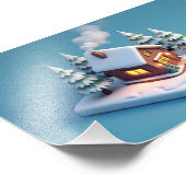 Gezellige wintercabine in een besneeuwd landschap foto afdruk (Hoek)