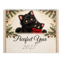 Gezellige Zwarte Kat Familie 2027 Muurkalender - S