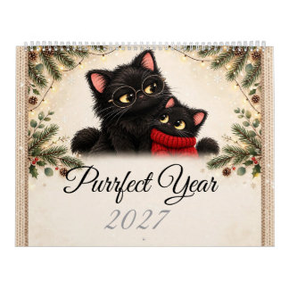 Gezellige Zwarte Kat Familie 2027 Muurkalender - S Kalender