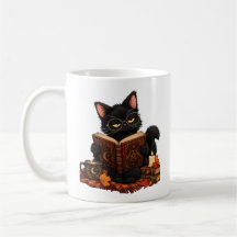 Gezellige Zwarte Kat Leest Boek Mok - Herfst Hallo