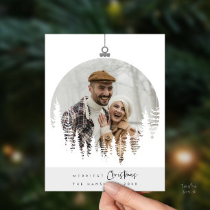 Gezelligste kerstfamiliefoto, denneboomoverlay briefkaart