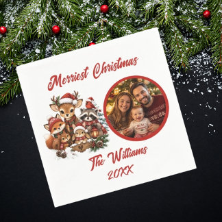 Gezelligste Kerstmis Bosdieren Familie Foto Servet