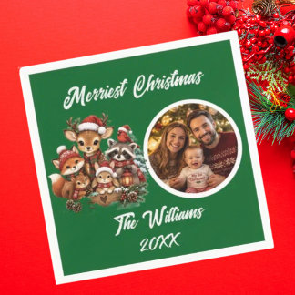 Gezelligste Kerstmis Bosdieren Familie Foto Servet