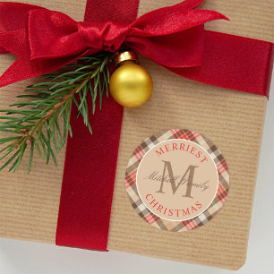Gezelligste kersttan tartan monogram familie ronde sticker