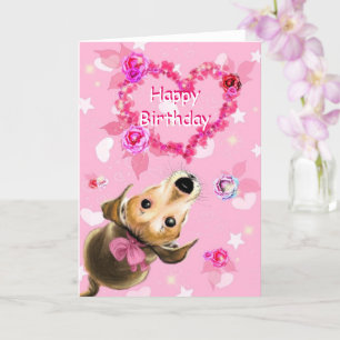 Gezelschapsdieren Kaart Kleine hond met roze lint