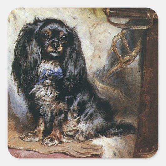 gezelschapsdieren, zwarte Speelgoed spaniel Puppy Vierkante Sticker (Voorkant)