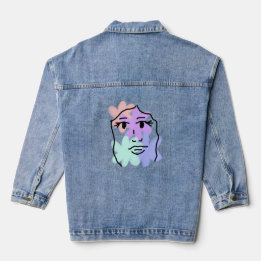 Gezicht en bloemen abstract (bleke kleuren) denim jacket
