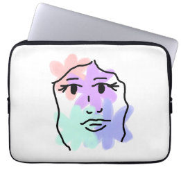 Gezicht en bloemen abstract (bleke kleuren) laptop sleeve