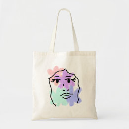 Gezicht en bloemen abstract (bleke kleuren) tote bag