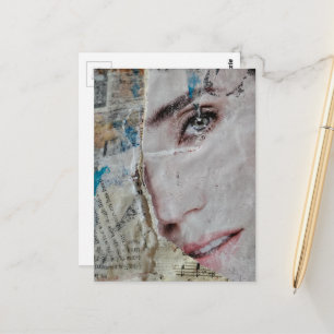 Gezicht en woorden abstracte mixed media collage briefkaart