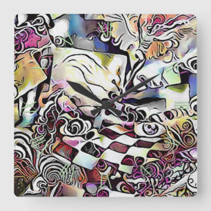 Gezicht in een abstract ornament vierkante klok