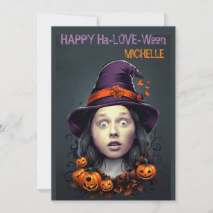 Gezicht in Hole Halloween Heks groeten uitnodiging