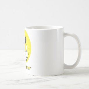 gezicht met de vinger koffiemok