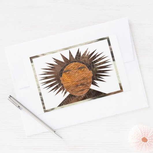 Gezicht met wild haar. rechthoekige sticker (Envelop)