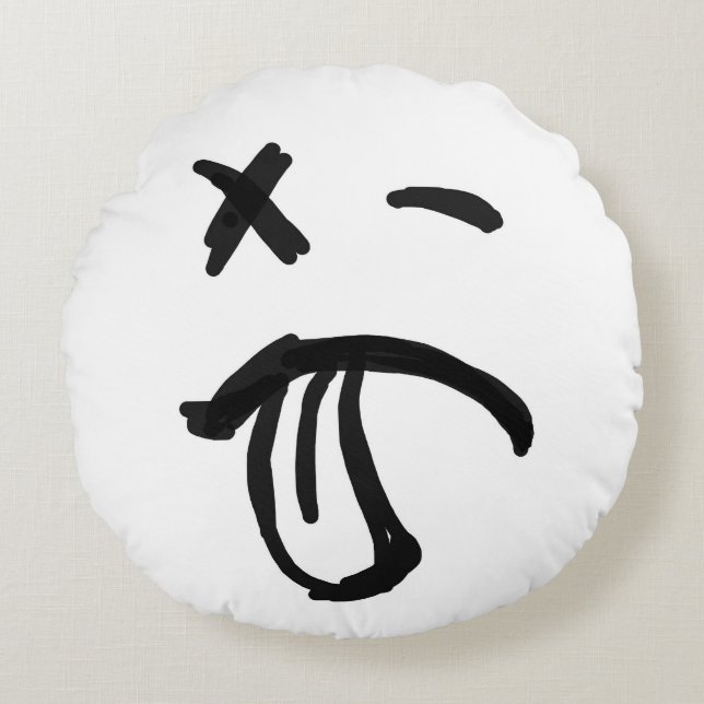 Gezicht met zwarte ogen en tongen tikken uit rond kussen (Voorkant)