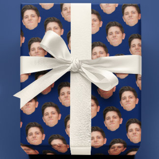 Gezicht of huisdier foto marine blauw cadeaupapier