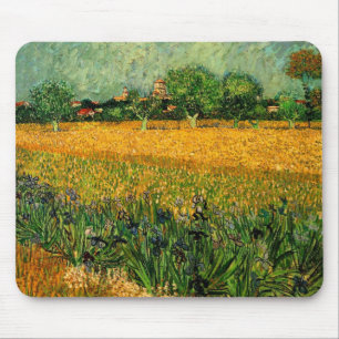 Gezicht op Arles met irissen door Vincent van Gogh Muismat