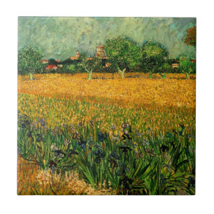 Gezicht op Arles met irissen door Vincent van Gogh Tegeltje