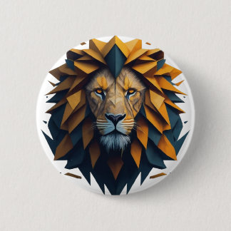 Gezicht op de rand: Geometric Lion T-shirt Ronde Button 5,7 Cm