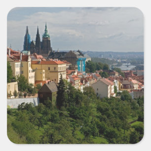 Gezicht op de Sint-Vituskathedraal, Praag, Tsjechi Vierkante Sticker