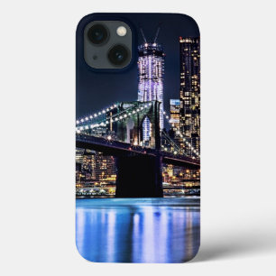 Gezicht op de weerspiegeling van de Brooklyn Bridg iPhone 13 Hoesje